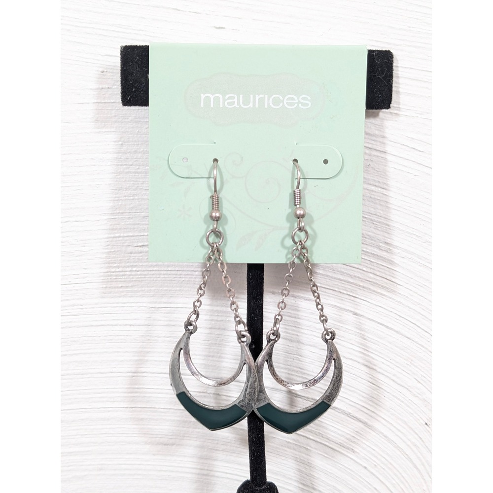 Maurices Silver Tone Green Enamel Dangle Earrings Boho Western